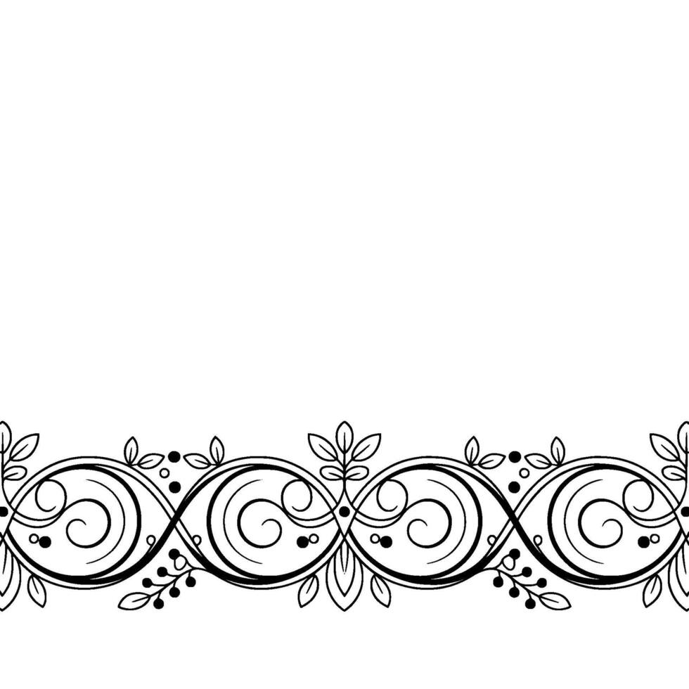Elegant Black And White Floral Border Ornament - Leaves vector