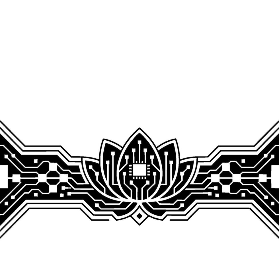 Cyber Lotus Circuitry Flower, Modern Technology, Minimalism vector