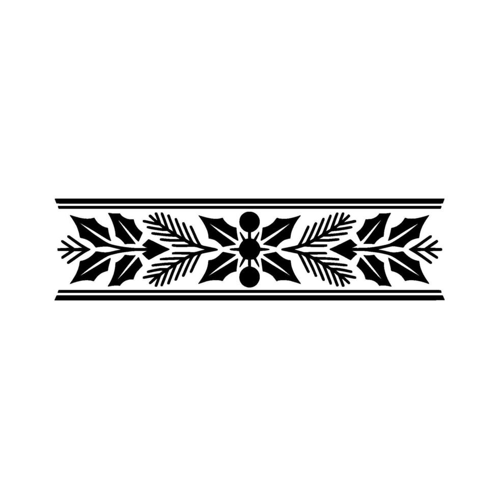 Elegant Christmas Holly And Pine Border, Black On White vector