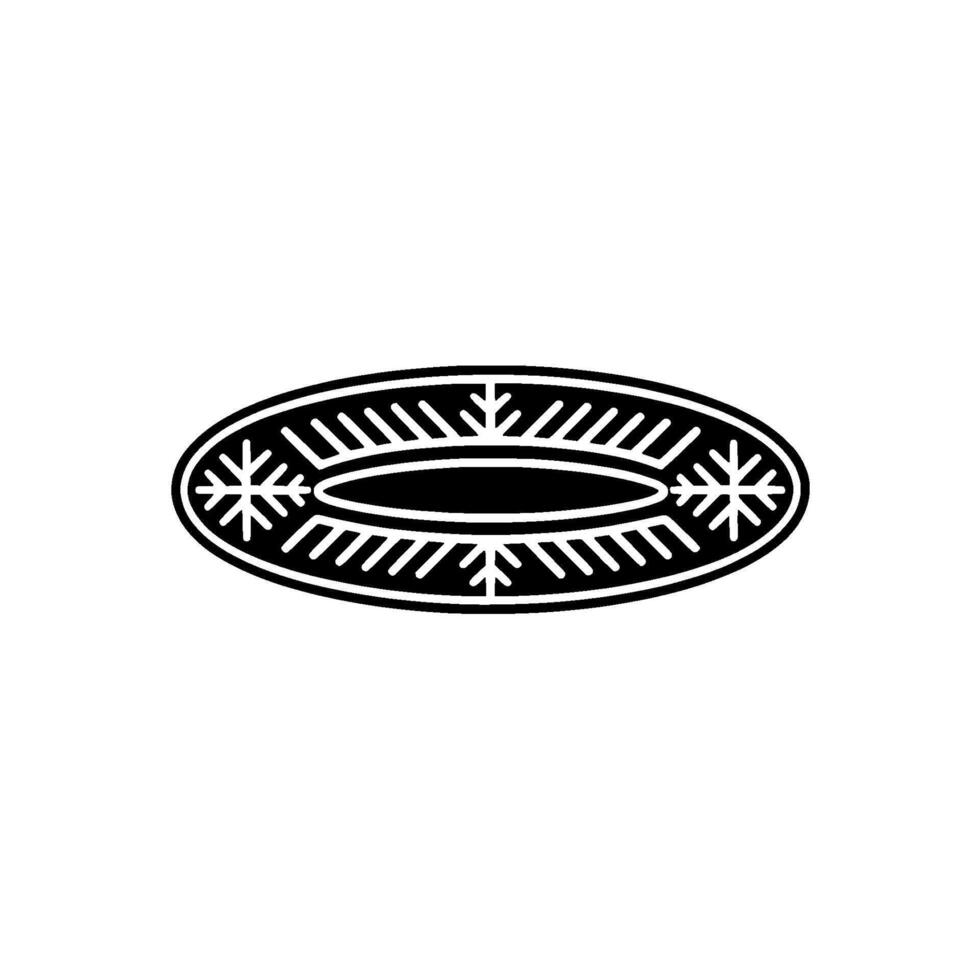 Minimalist Oval With Snowflake Motifs, Black And White vector