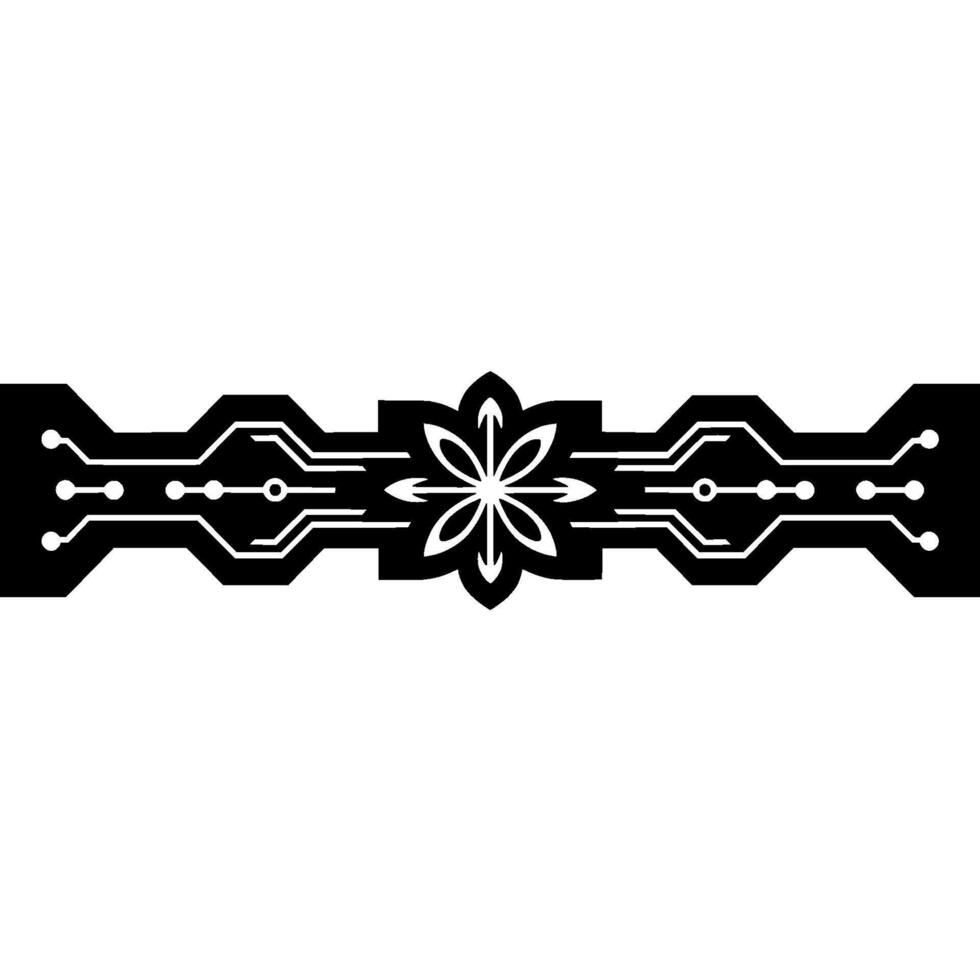 Techinspired Floral Circuitry Abstract Black White Illustration vector