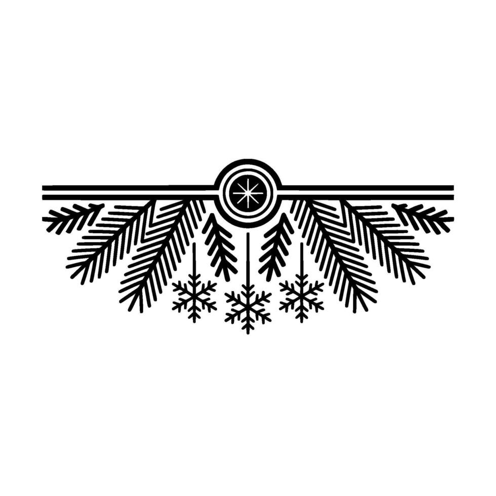 Minimalist Christmas Decoration Black Fir Branches Snowflakes On White vector