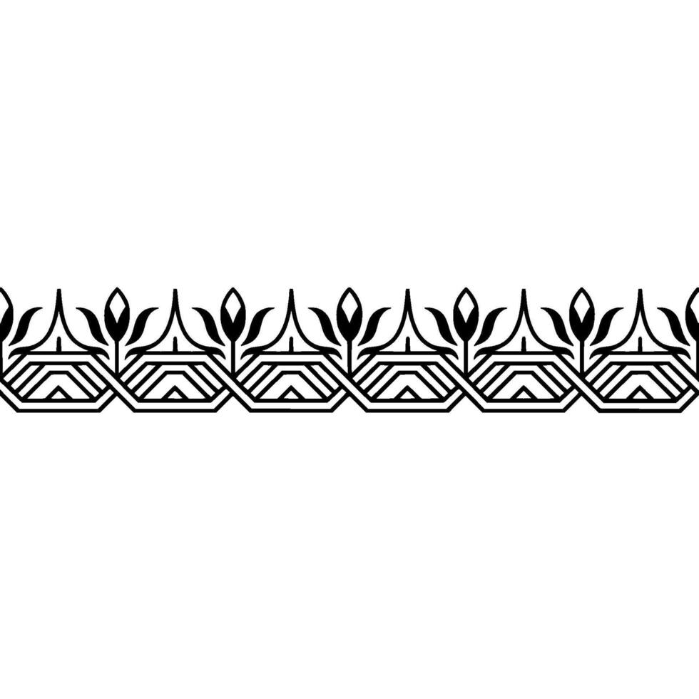 Geometric Floral Border, Black On White, Elegant, Decorative Element vector