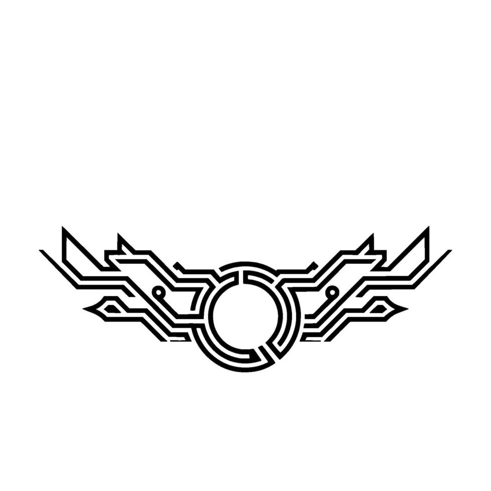 Futuristic Tech Winged Circle, Geometric Black On White vector