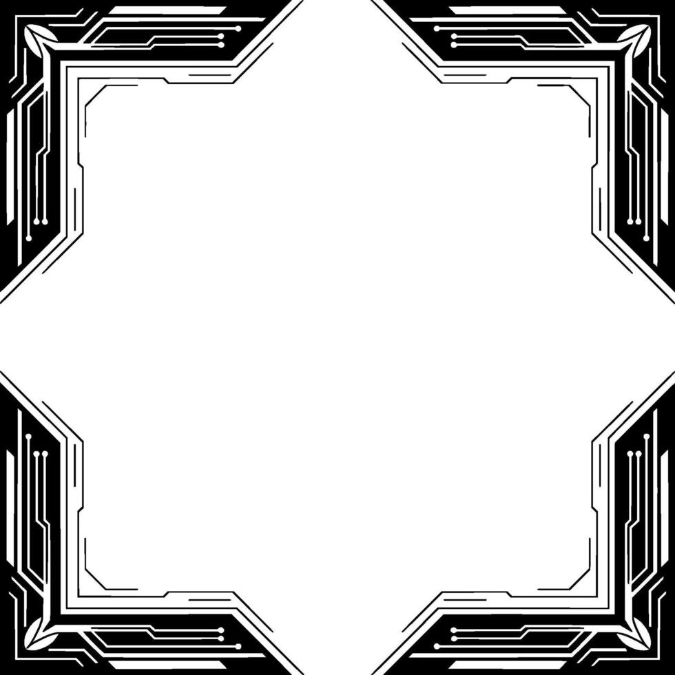 Futuristic Tech Frame Minimalist Black White Circuitry Border For Digital vector