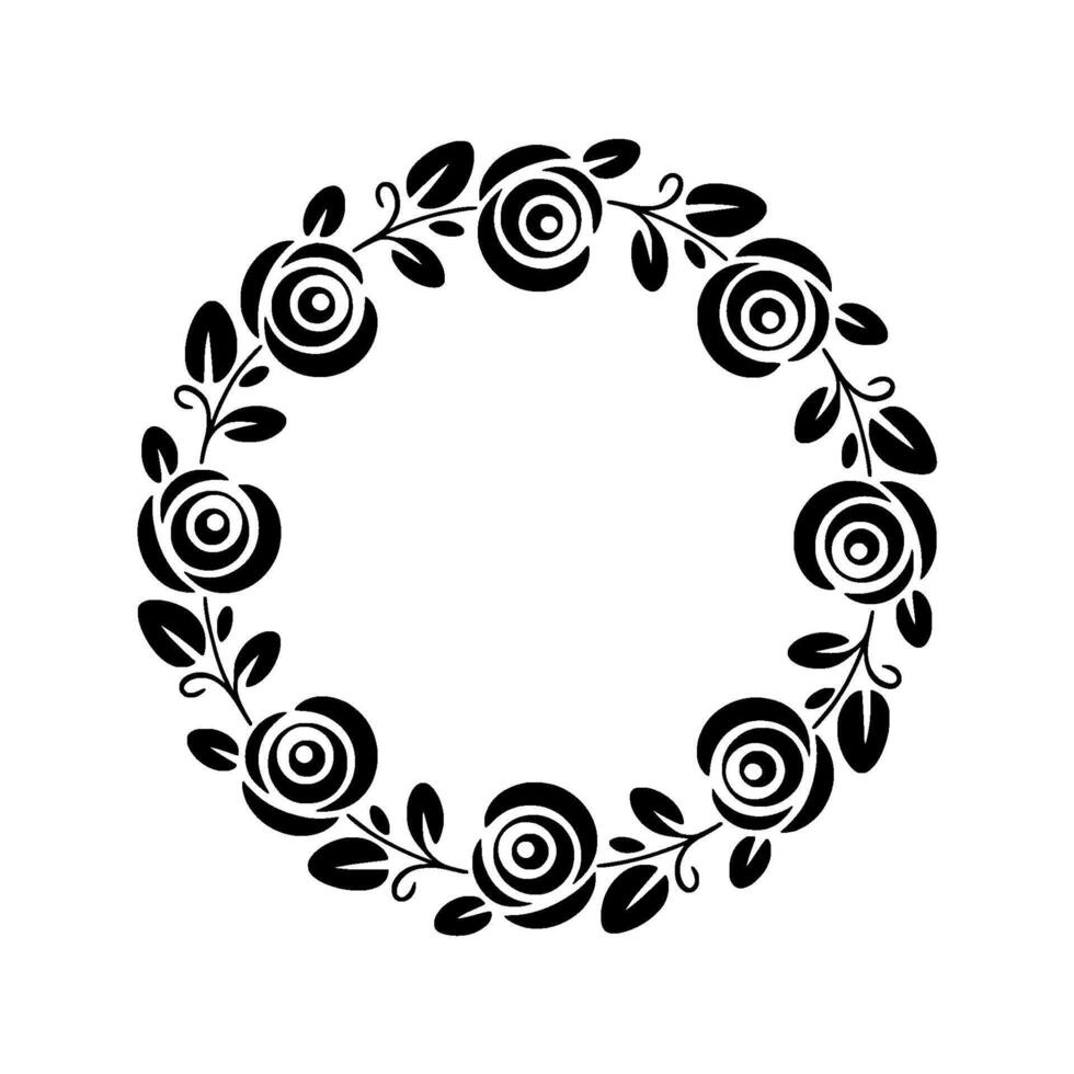 Elegant Black Floral Wreath Silhouette On White Background - Floral wreath vector