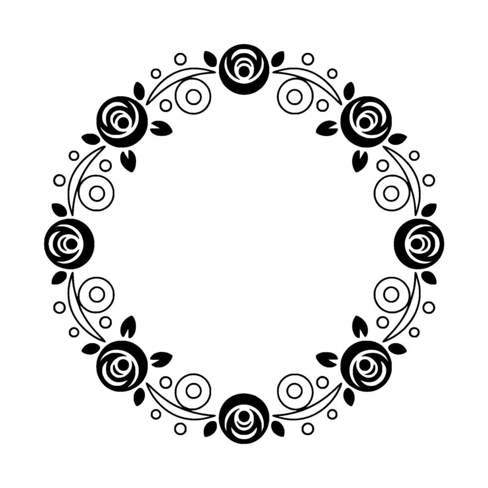 Elegant Black And White Floral Wreath Ornamental vector