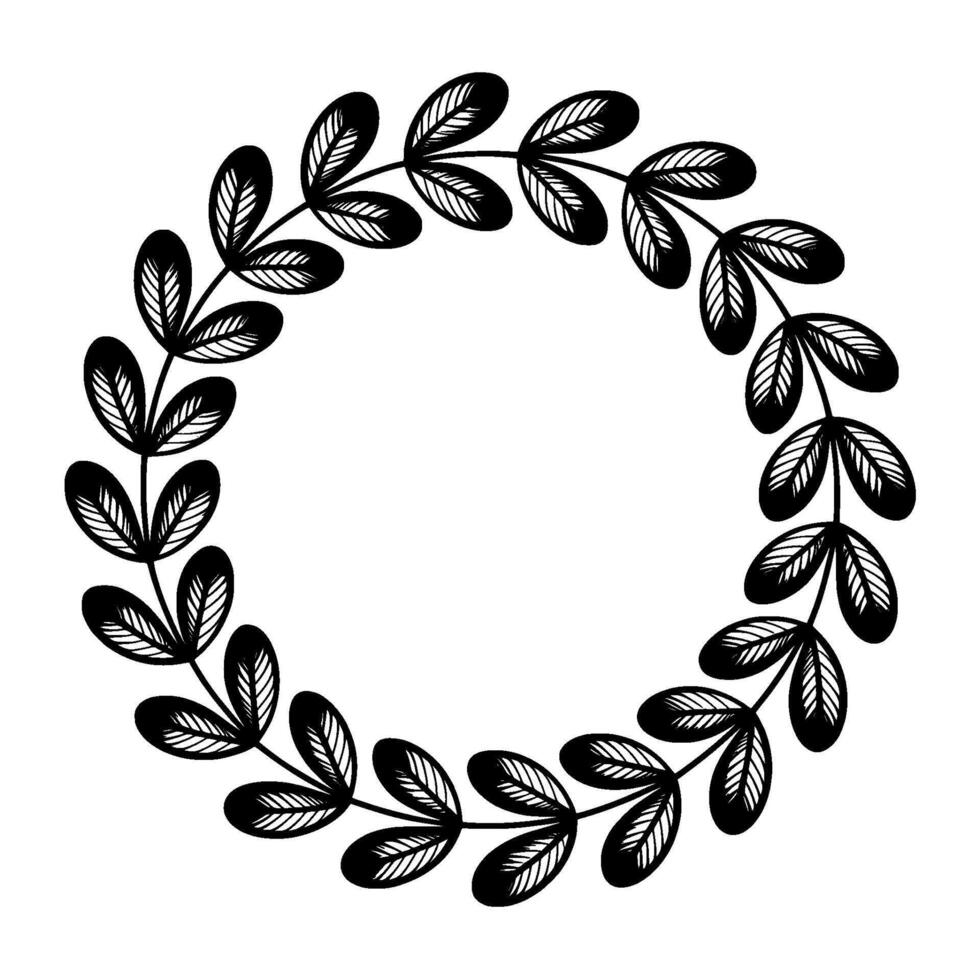 Elegant Black And White Leafy Wreath On White Background vector