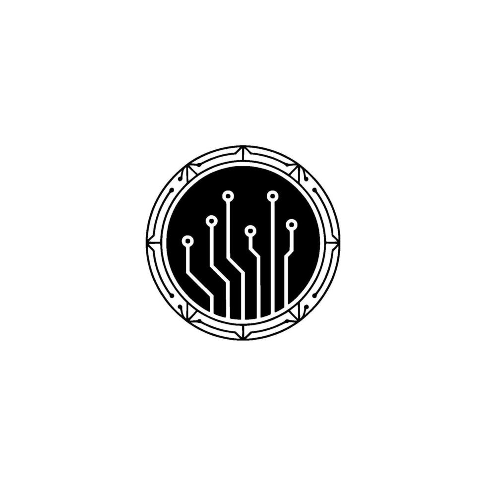 Circuit Board Emblem Minimalist Tech On White vector
