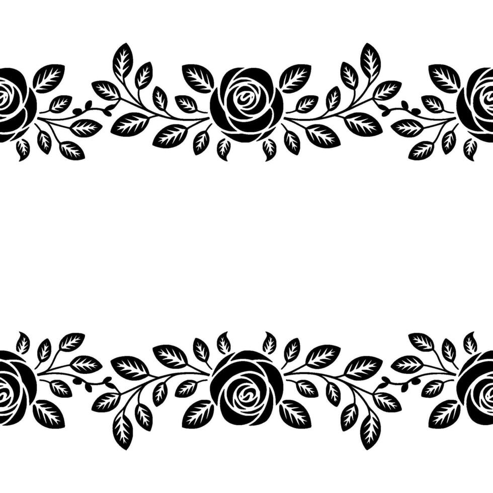 Elegant Black Rose Border Pattern On White Background vector