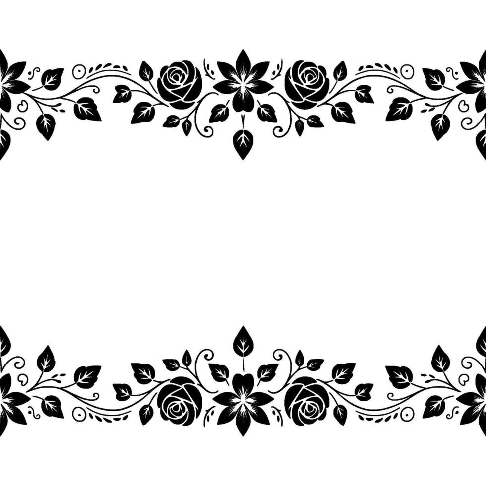 Elegant Black Floral Border With Shadows On White Background vector