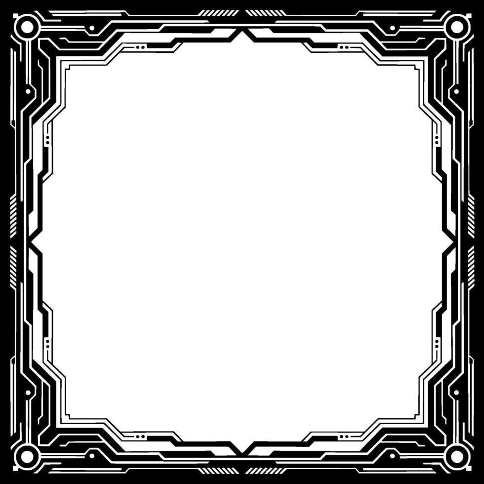 Futuristic Tech Frame Black White Circuitry Border, Empty Space vector