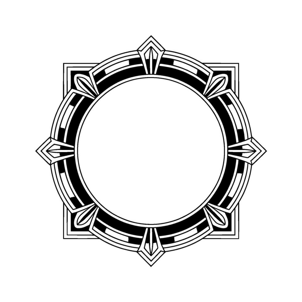 Art Deco Circular Frame Black And White Geometric Ornament vector