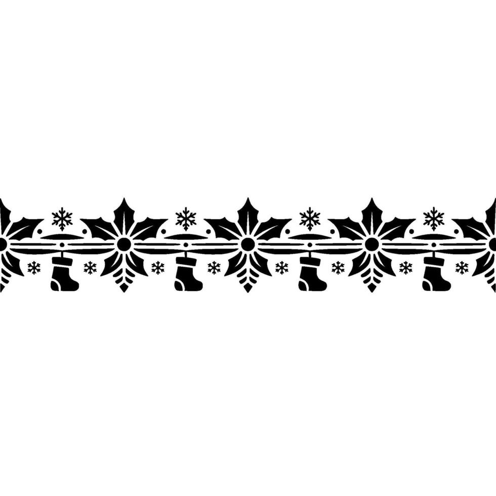 Christmas Border Pattern With Holly, Stockings, And Snowflakes vector