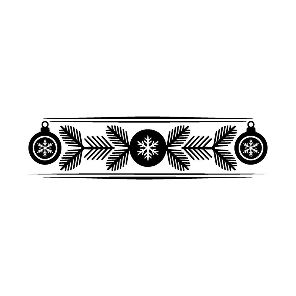 Minimalist Christmas Border Baubles, Fir, Snowflakes, Black White vector