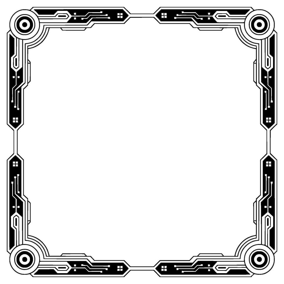 Deco Tech Frame Geometric Border With Electronic Circuitry vector
