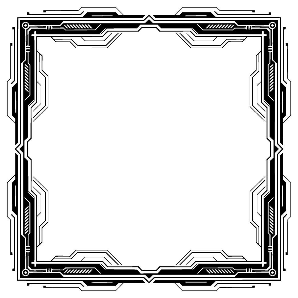 Futuristic Tech Frame Geometric Border In Black And White vector