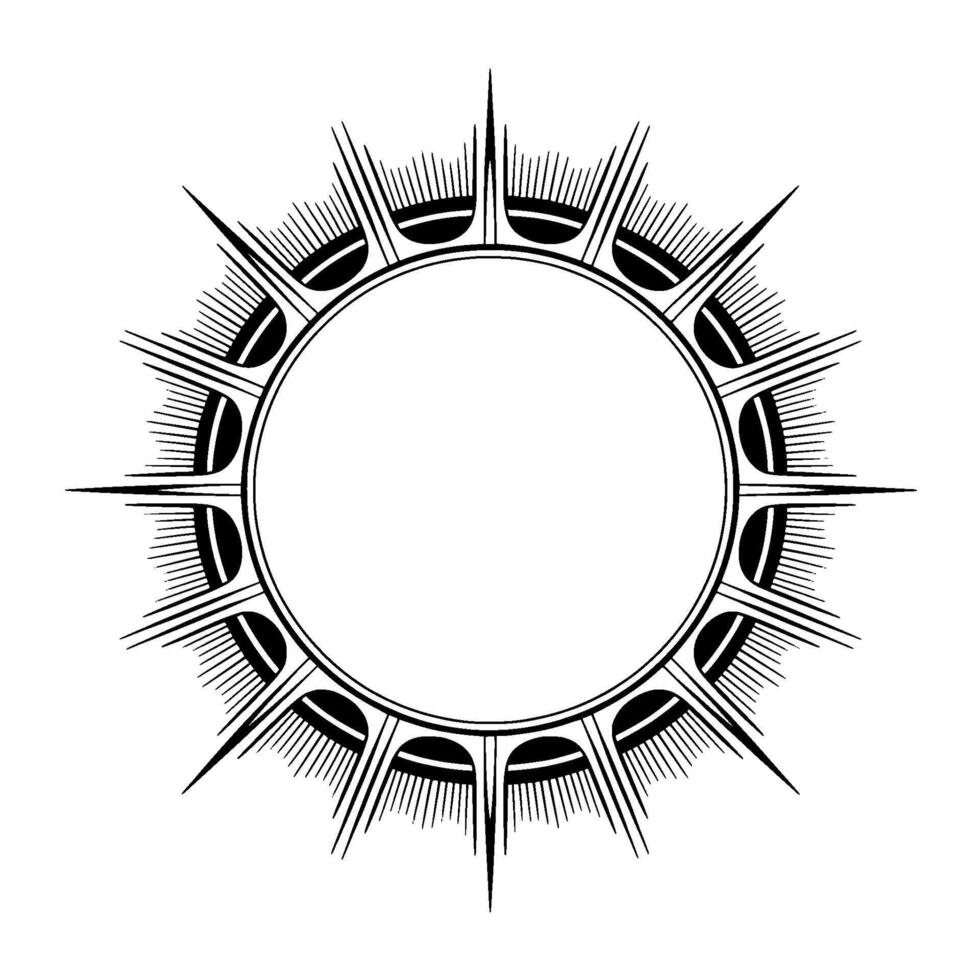 Geometric Sunburst Circle Frame Minimalist Black And White vector