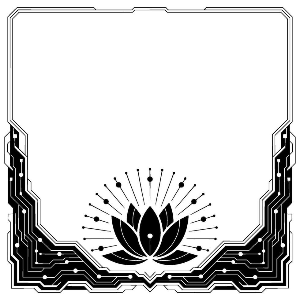Tech Lotus Futuristic Floral Frame, Pcb Border, Minimalism vector