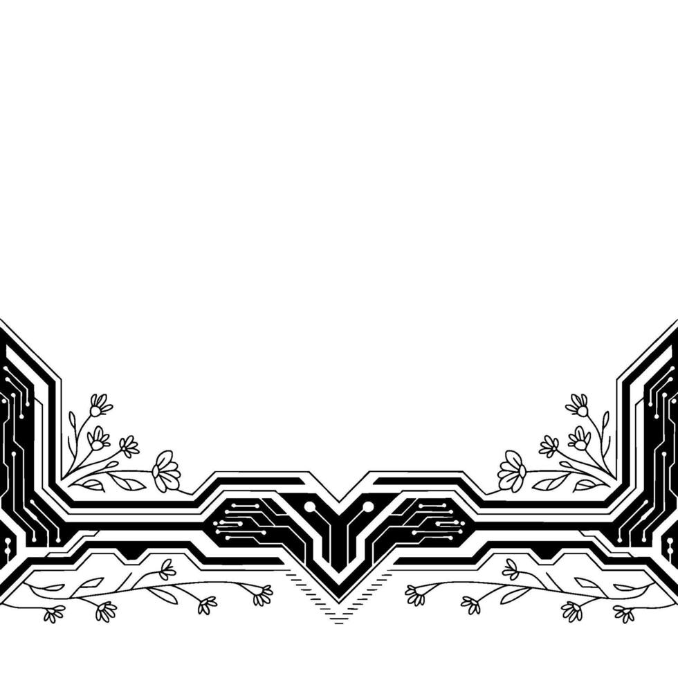 Tech Meets Nature Circuit Board Floral Illustration vector