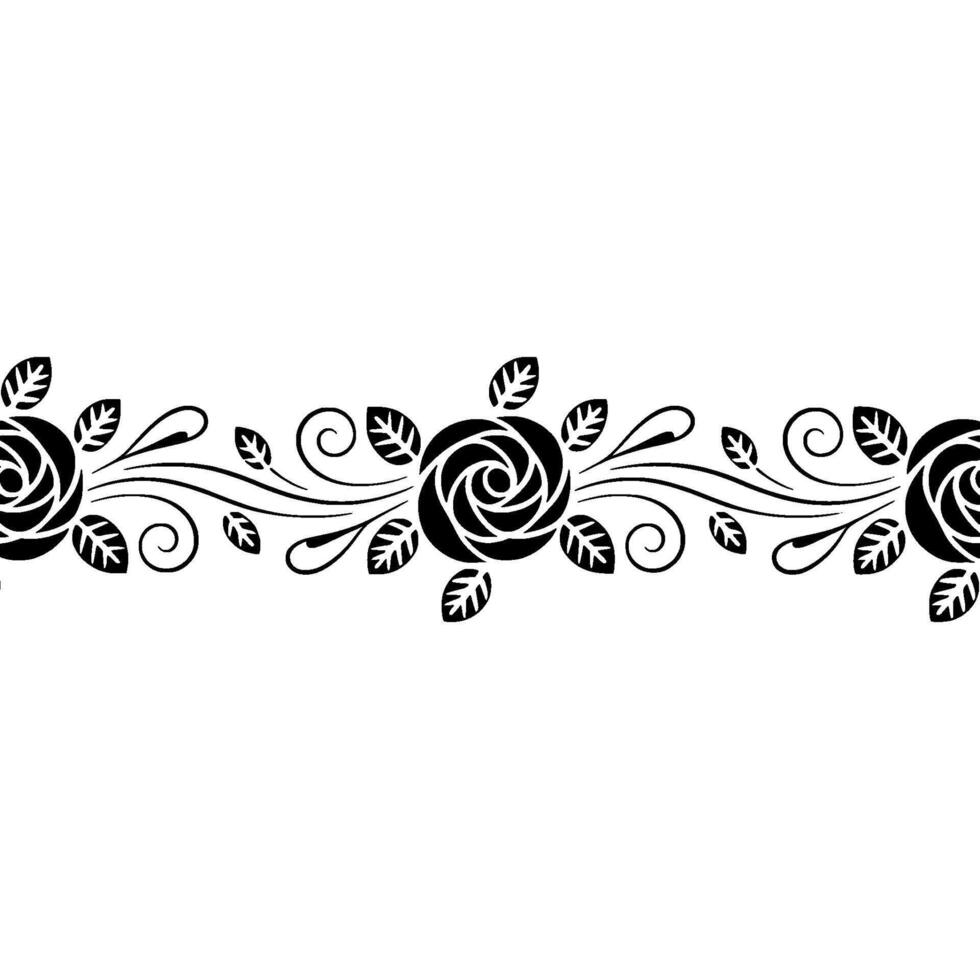 Black Rose Floral Border On White Elegant Ornament vector