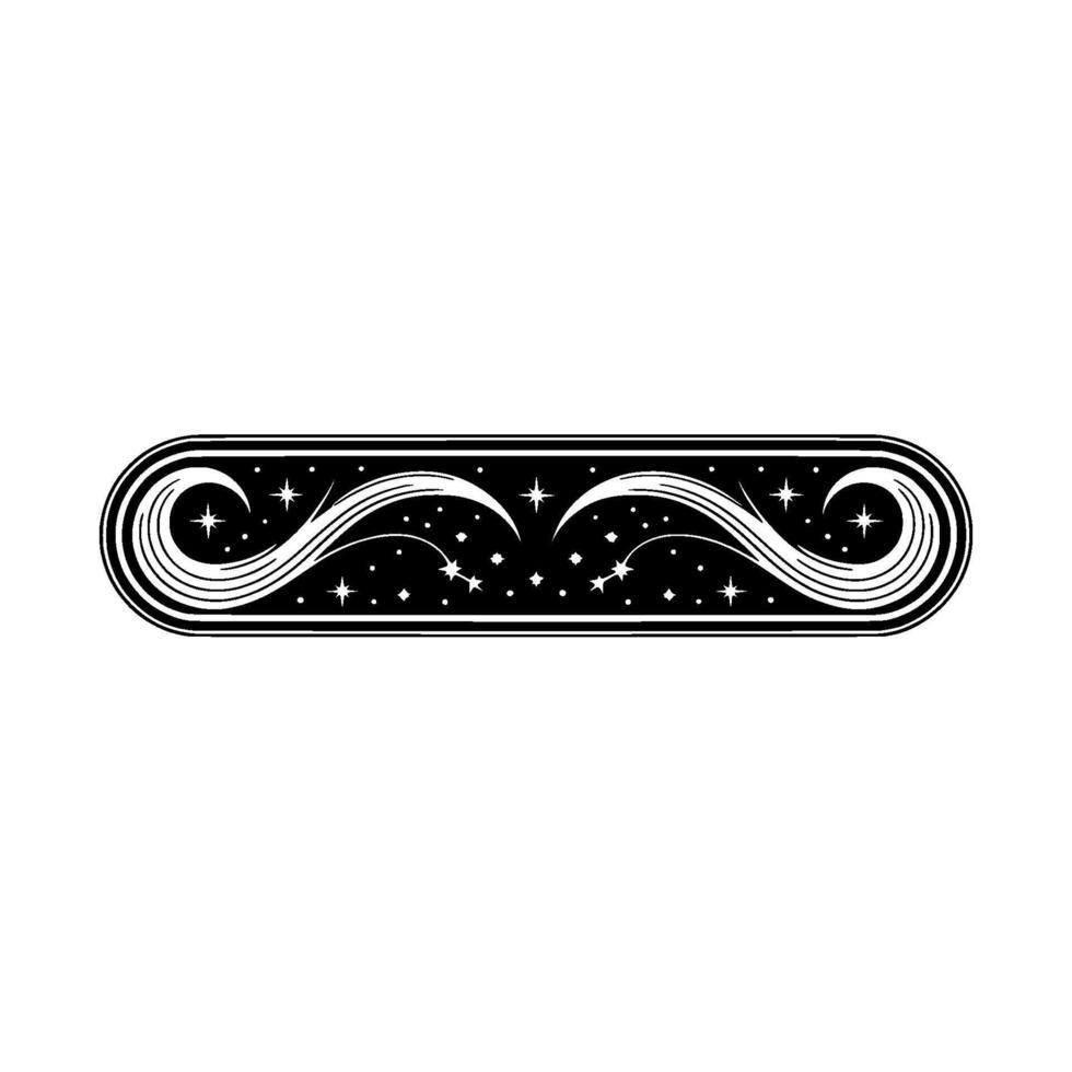 Celestial Scroll Ornate Black White with Starbursts vector