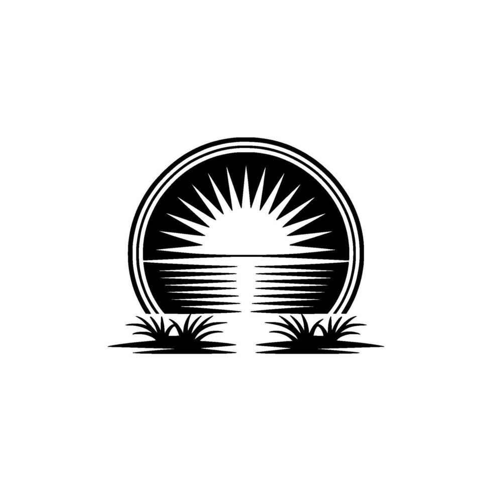 Sunrise Silhouette, Coastal Emblem, Minimalist vector