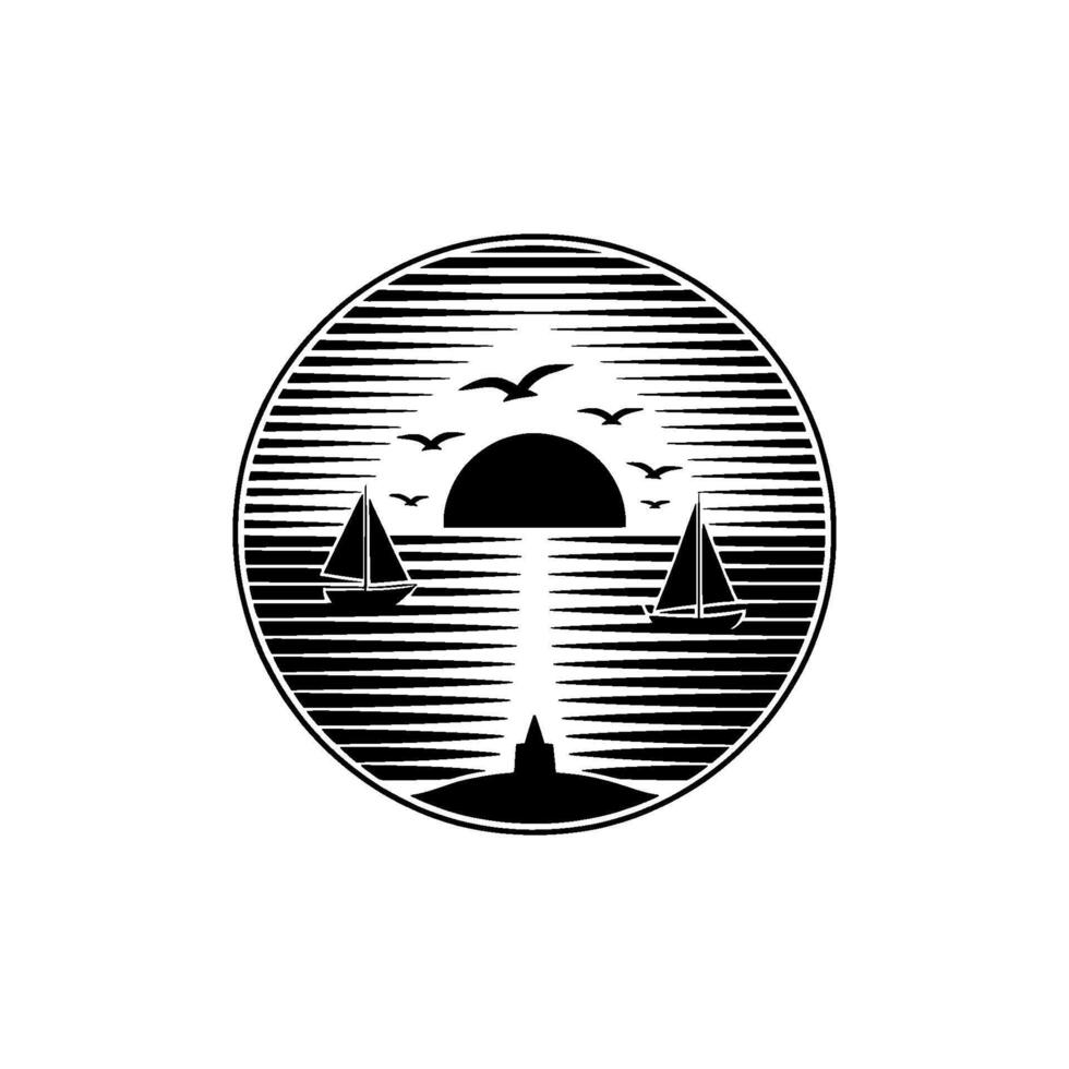 Nautical Silhouette Coastal Dreamscape Emblem vector