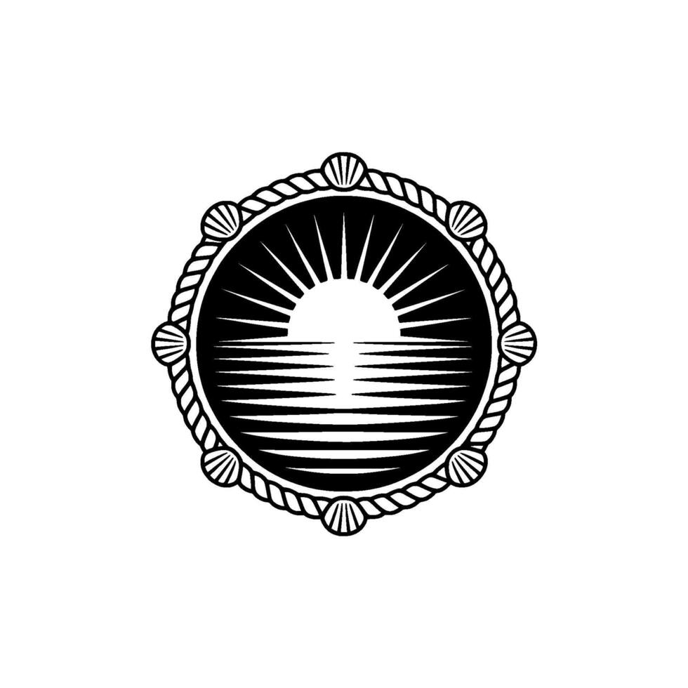 Nautical Sunrise Emblem - Coastal Vintage vector