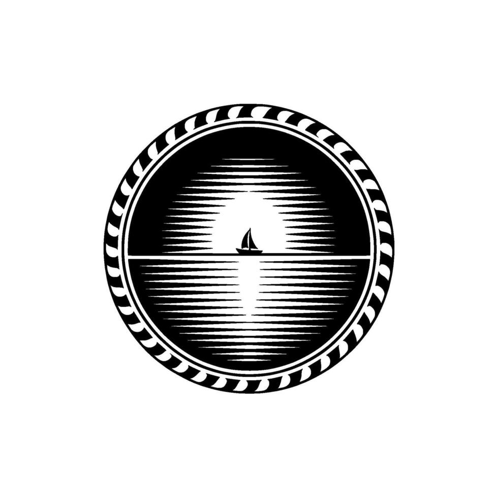 Nautical Emblem Serene Sailing Silhouette, Sailboat vector