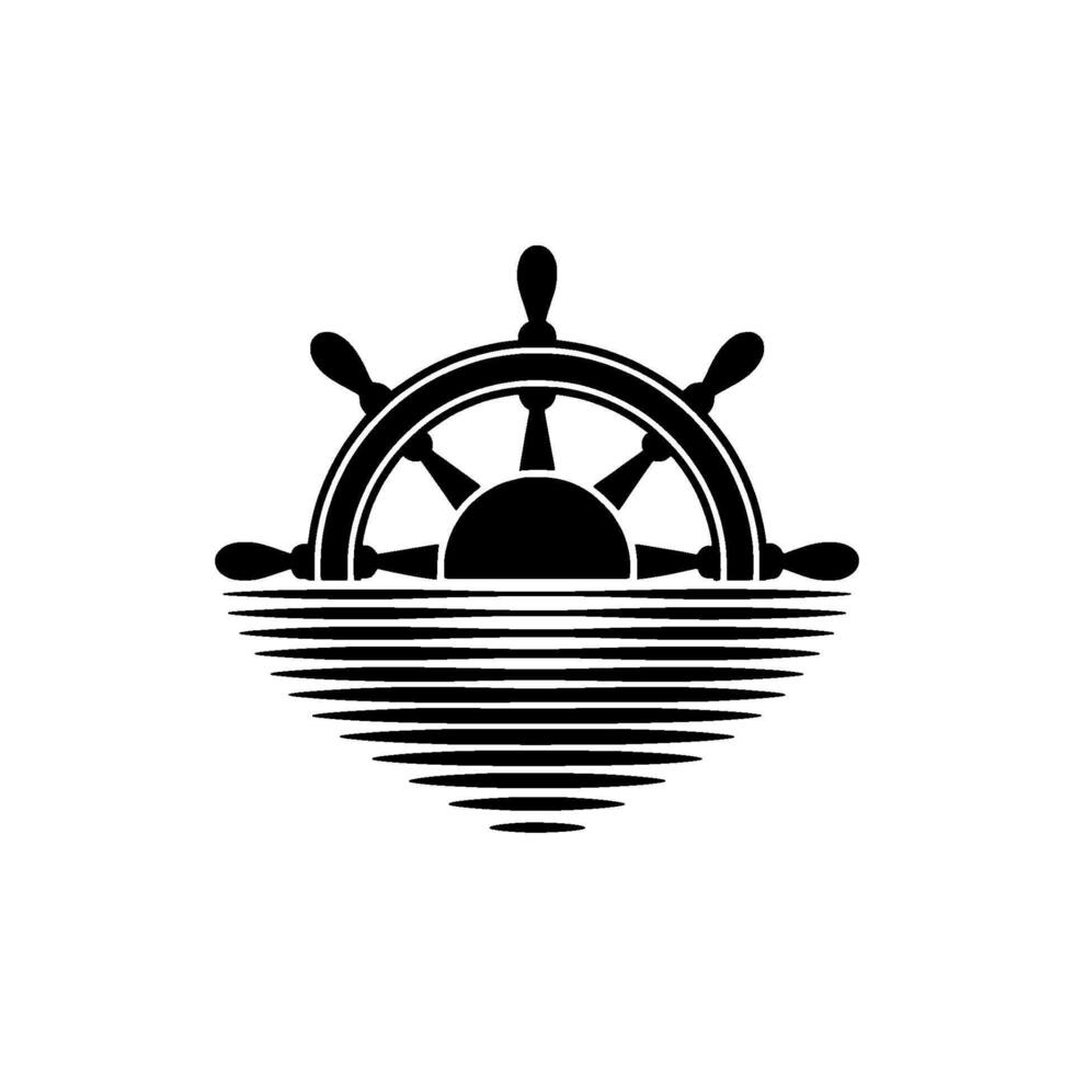 Nautical Compass, Sunrise Silhouette - Vintage Maritime Emblem vector