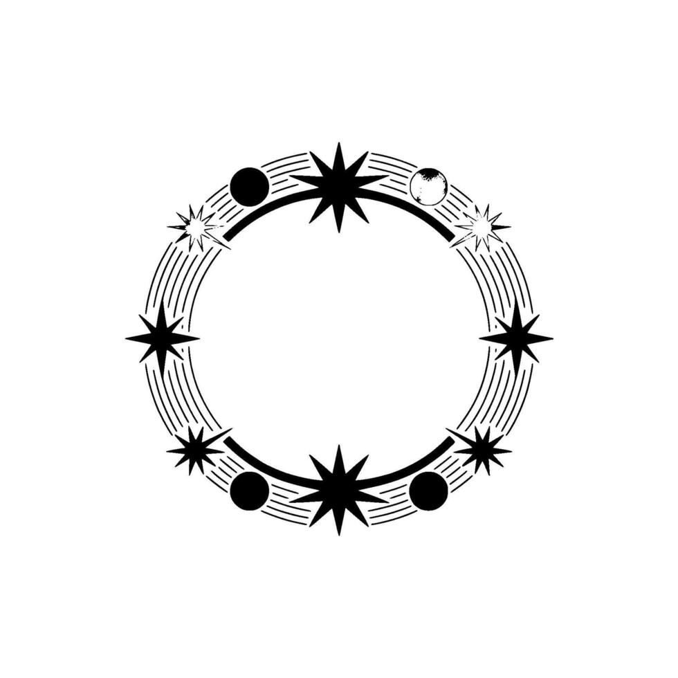 Celestial Circle Minimalist Starburst Emblem, Stars vector