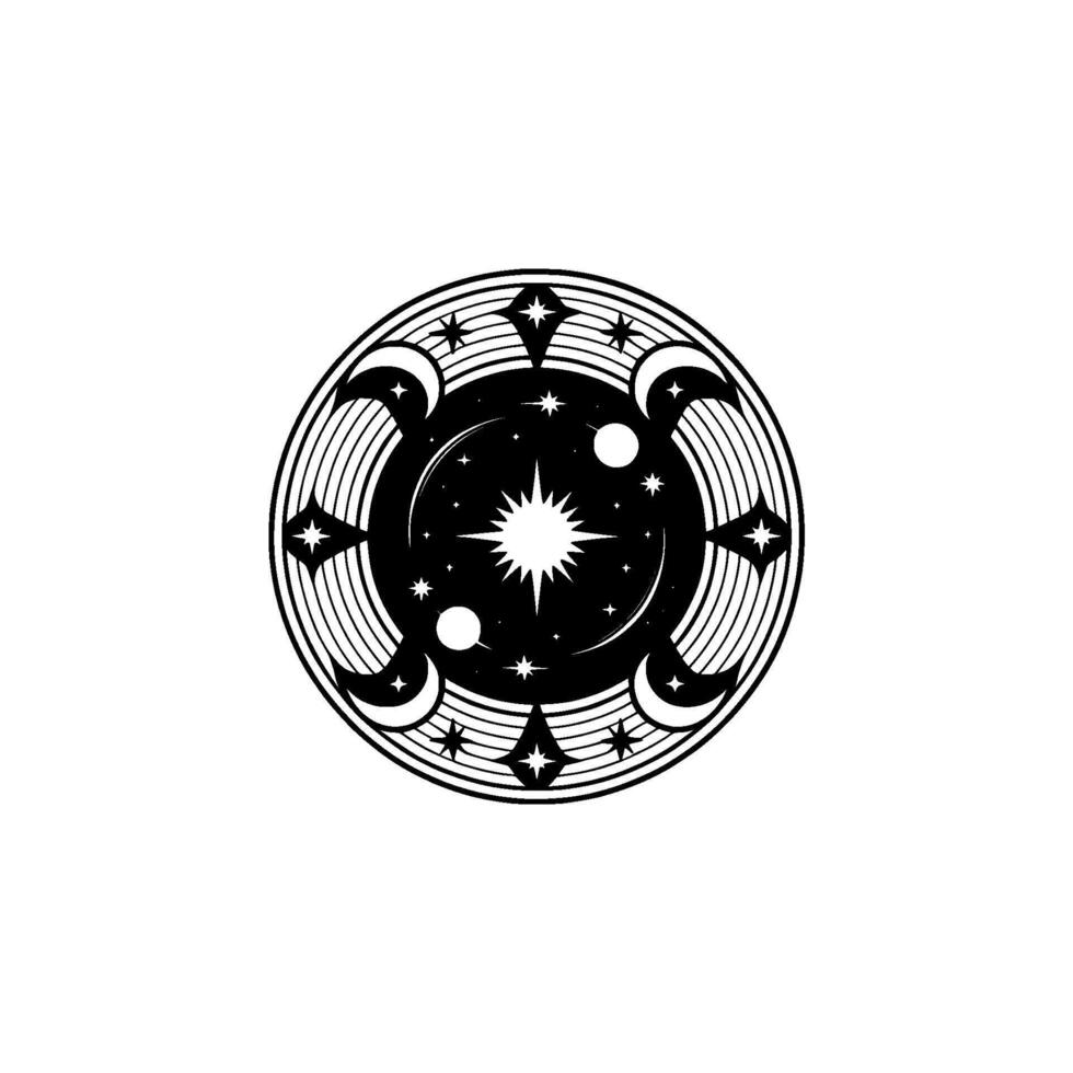 Celestial Emblem Moon, Stars, and Cosmic Harmony vector