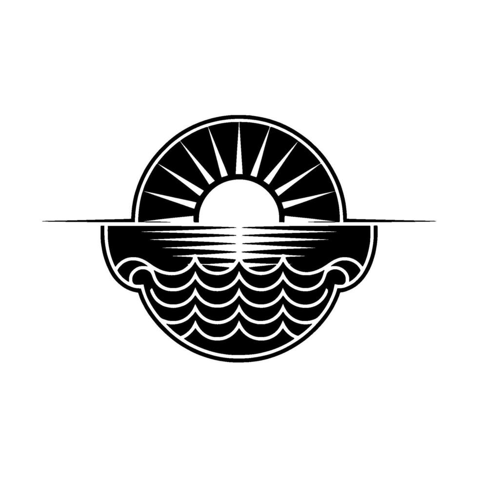 Oceanic Silhouette Sunrise Emblem, Minimalist vector