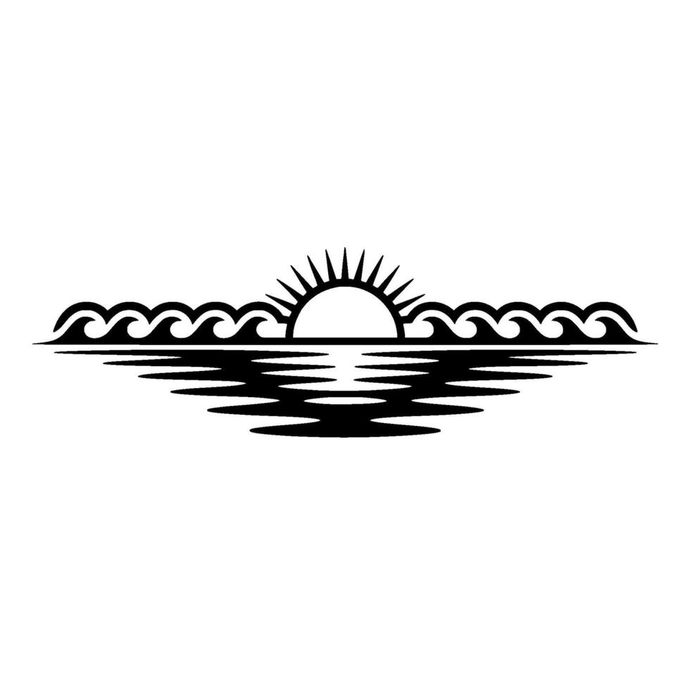Oceanic Sunrise Silhouette, Minimalist Coastal vector