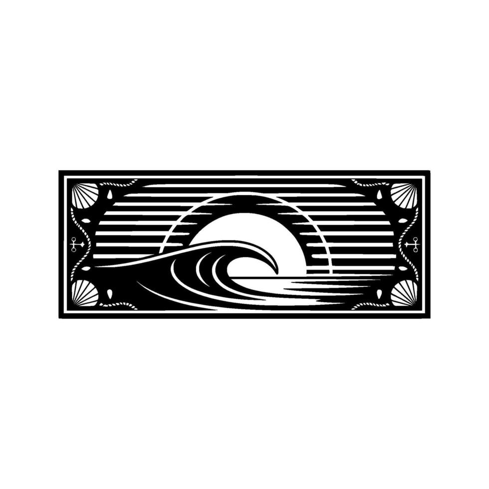 Nautical Wave Emblem - Retro Beach Illustration vector