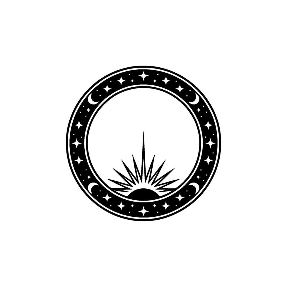 Celestial Circle Moon, Sun, and Starry Night Emblem vector