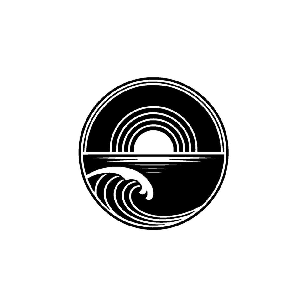 Oceanic Horizon Emblem - Minimalist Wave Sunset vector