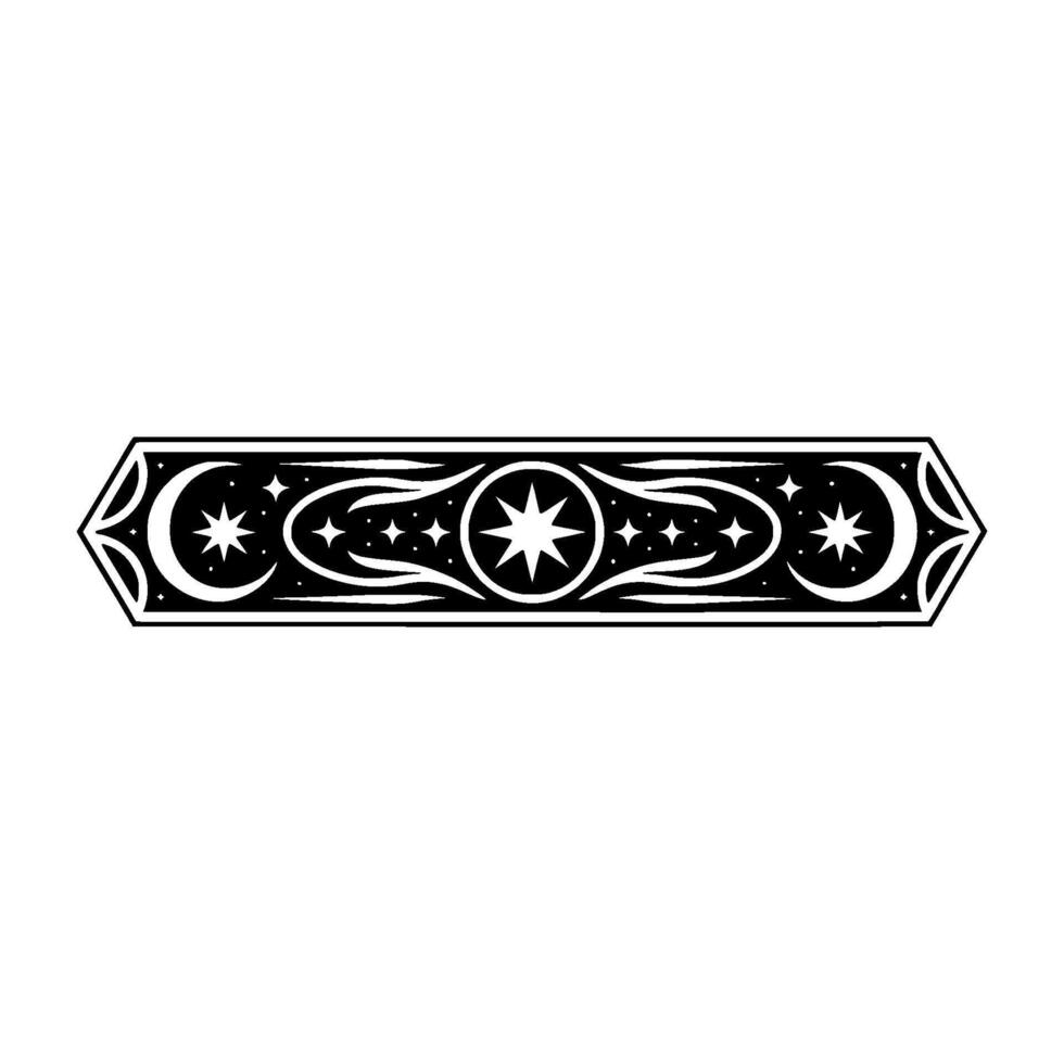Celestial Border Stylized Starburst Ornament in Black and White vector