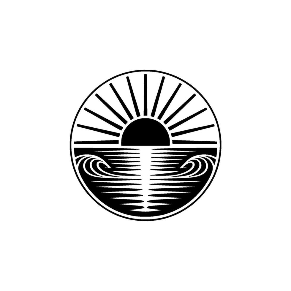 Circular Sunrise Emblem - Minimalist Ocean Symbol vector