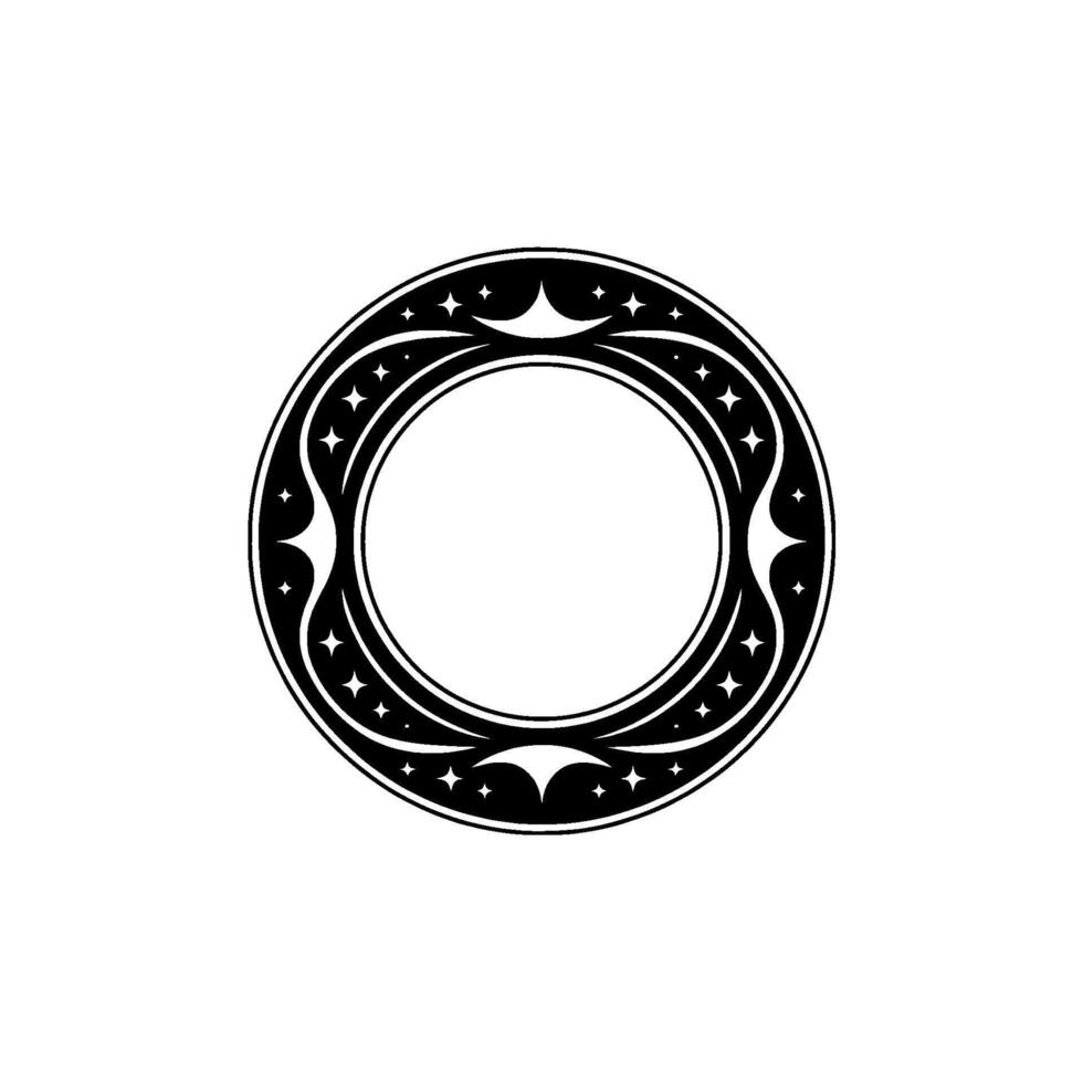 Celestial Circle Emblem, Vintage Ornament, Starry Border vector