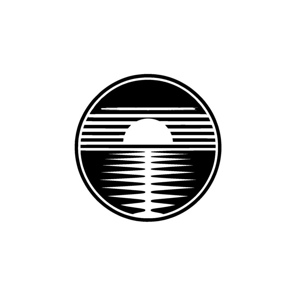 Retro Sunset Circle Emblem, Coastal Silhouette vector