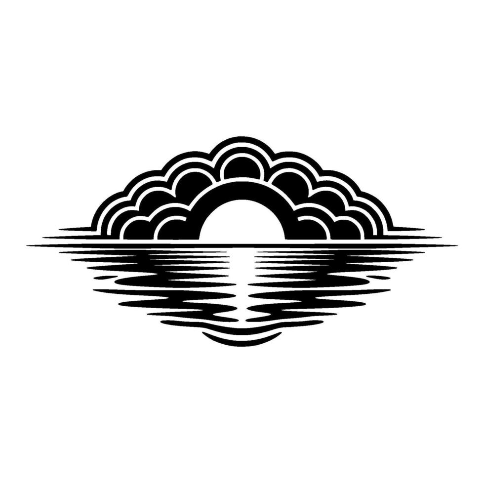 Serene Horizon Minimalist Wave Sunset Emblem vector