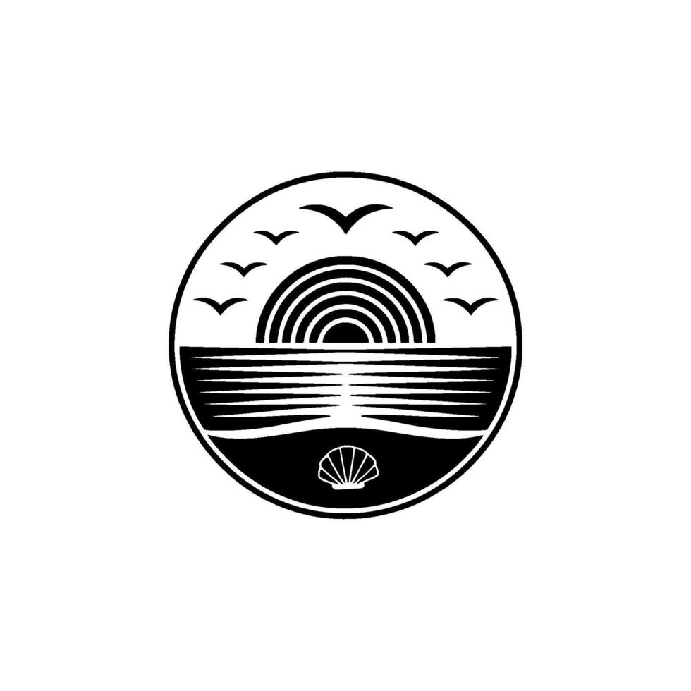 Coastal Silhouette Serene Sunrise Emblem vector