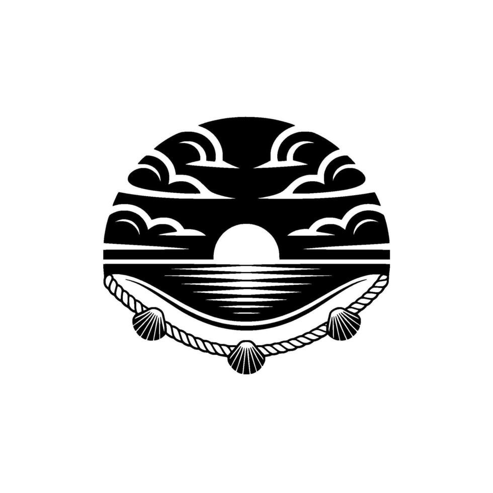 Nautical Sunset Emblem - Coastal Silhouette vector
