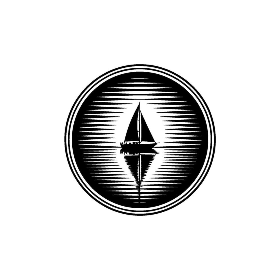 Nautical Silhouette, Serene Reflection, Vintage Emblem vector