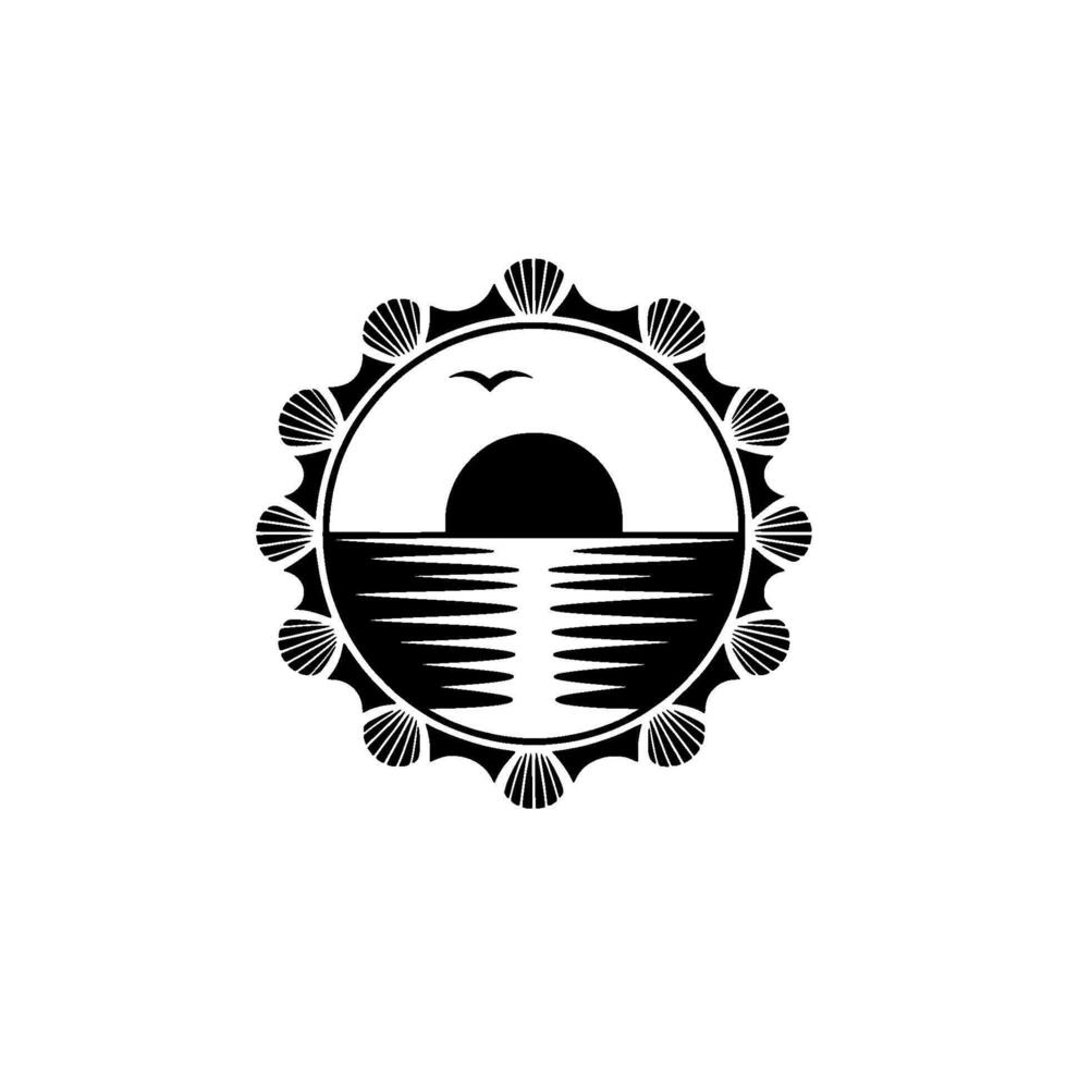 Oceanic Emblem Sunset Silhouette Shell Border vector