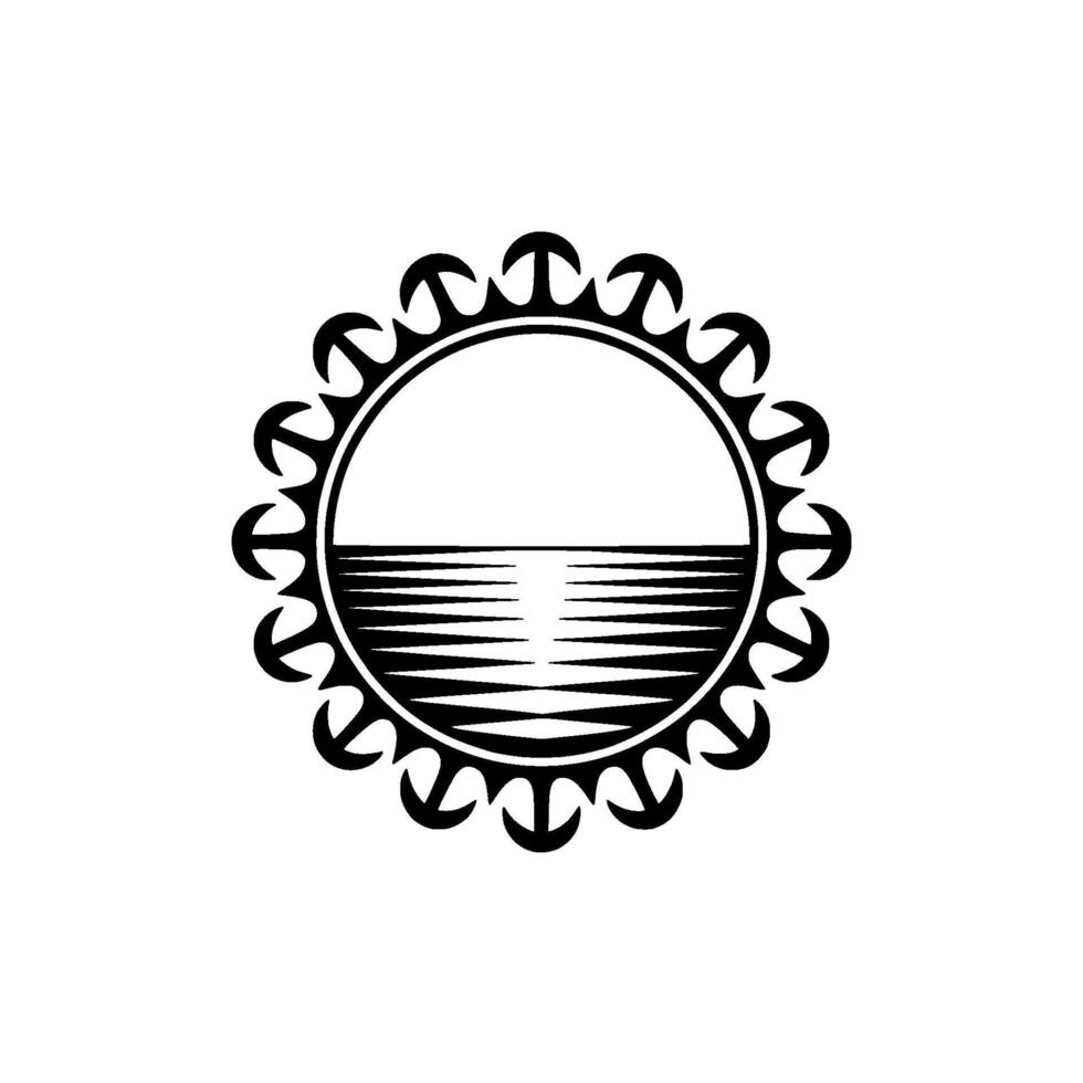 Oceanic Circle Emblem, Minimalist Coastal vector