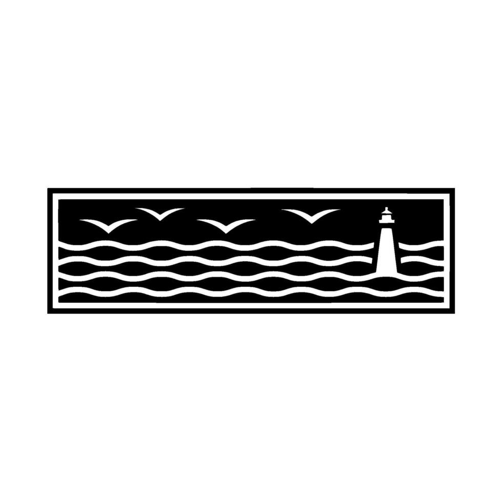 Nautical Silhouette Lighthouse, Waves, and Flight vector