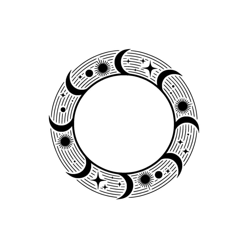 Celestial Cycle Minimalist Moon Star Mandala vector